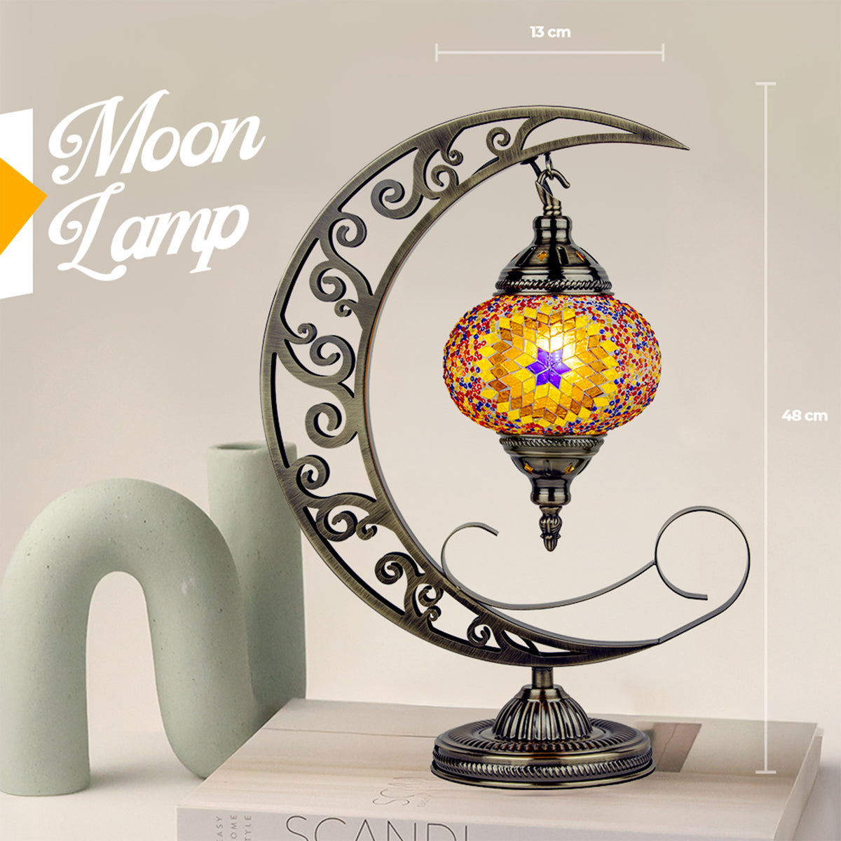 Turkish mosaic moon lamp crescent shape
