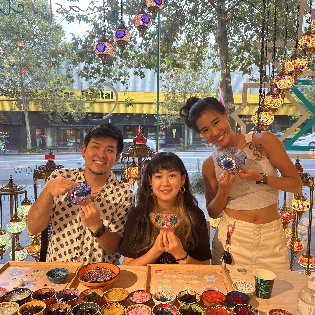 Makers building Turkish mosaic lamps at Atelier Hub